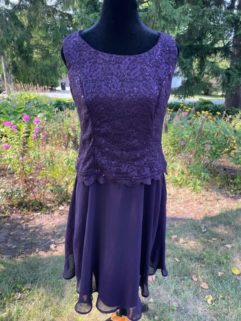 Vintage 90s 2pc Set Dress Cardigan Lace Seqin Drop Waist Flowy Fairy 10 Formal
